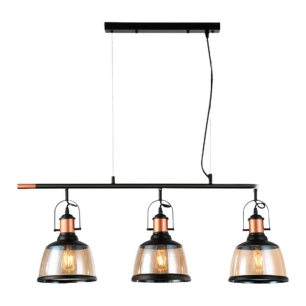 Lámpara colgante triple E27 25.5W Cristal Negro/Dorado Tecnolite - Imagen 2
