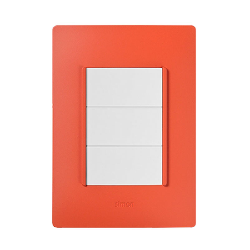 Placa Rojo coral + 3 Interruptores sencillos + chasis blanco | Simon 26 | Simon
